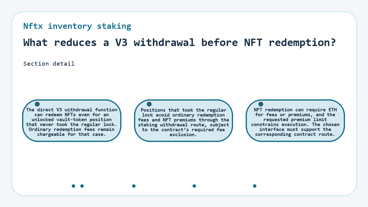 What reduces a V3 withdrawal before NFT redemption? (Nftx inventory staking)